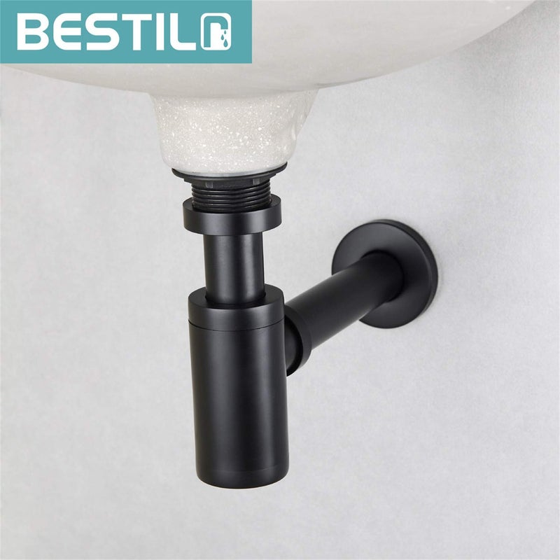 BESTILL Bottle P Trap Drain Kit for Bathroom Basin Sink, Matte Black - Image 2